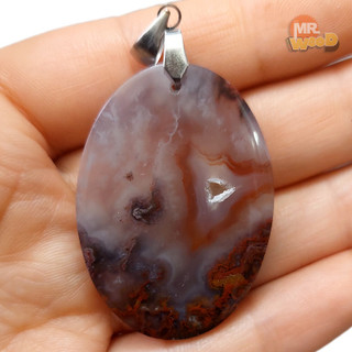 Oval Dendritic Agate necklace, natural Khorasan stone with small crystal geode
