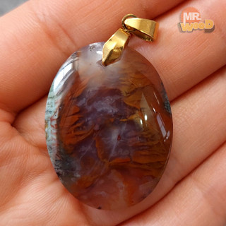 Oval Autumn Dendritic Agate necklace, natural Khorasan Schajar stone with landscape patterns
